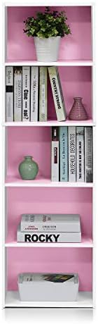 Furinno LUDER Book Shelf, 5-Tier Bookshelf, Bookcase with Open Shelves, 9.4 x 15.8 x 52, Easy Assembly, for Living Room, Bedroom, Home Office, White/Pink - Image 5