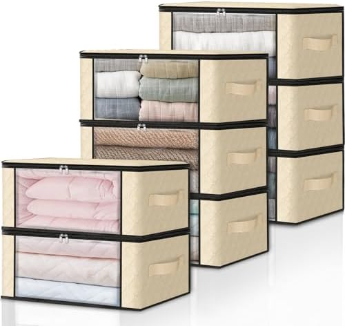 HomeHacks 8-Pack Clothes Organizer Storage Bags, 35L Storage Bins, Beige by HomeHacks