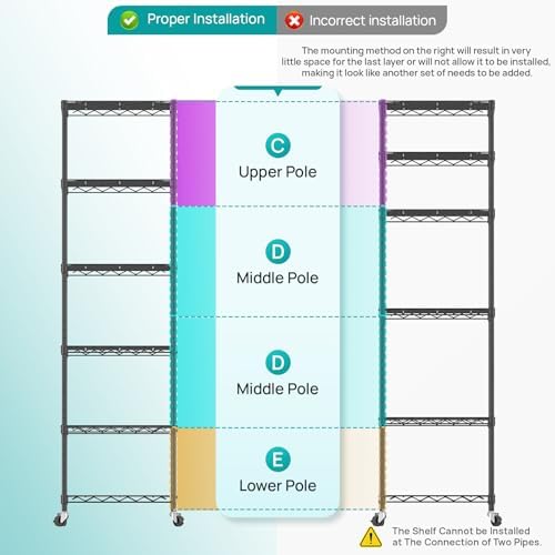 SINGAYE 6 Shelves Storage Shelf Wire Shelving Unit Metal Adjustable Wheels - Image 3