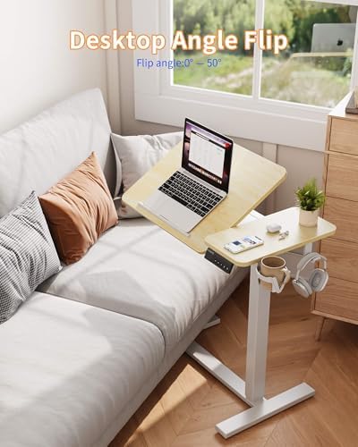 YIHAYO 24 x 16 Inches Electric Adjustable Overbed Bedside Table, Natural - Image 6