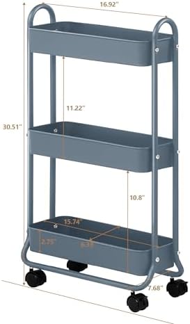 SunnyPoint Slim Rolling Storage Cart, 3 Tier Bathroom Storage Organizer Bathroom, Laundry Utility Cart (Blue) - Image 6