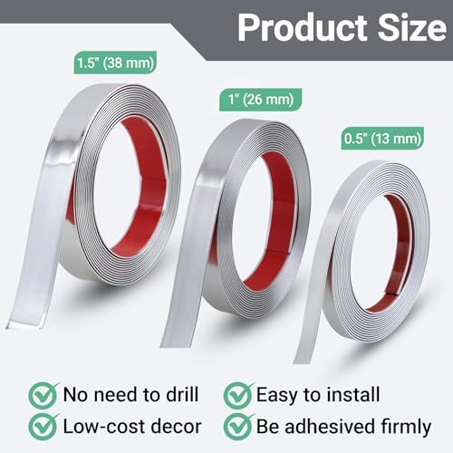 Gaahing 196.8" x 1" Shiny Silver Molding & Wall Trim, Flexible Peel and Stick Decorative Strip for Tile, Mirror, Ceiling, Floor, Panel, Cabinet - Image 5