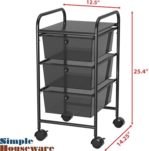 Simple Houseware 3 Drawers Rolling Utility Cart Art Craft Organizer, Black - Image 3