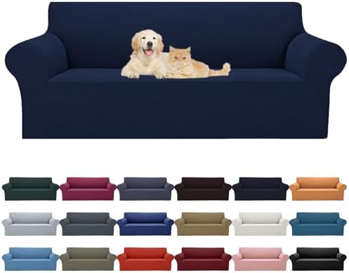 Cupuamon 2026 New Stretch Oversized Sofa Slipcovers Couch Sofa Cover for 4 Seater Furniture Protector Covers with Elastic Bottom Jacquard Fabric Small Checks for Pets, Kids - Navy by Cupuamon