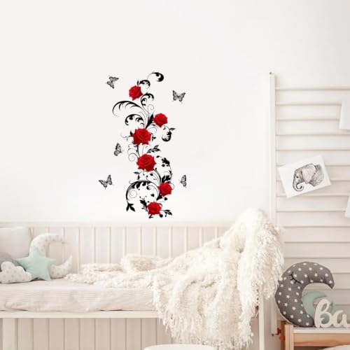 Red Rose Gothic Wall Decals Peel and Stick, Floral Rose Wall Stickers, Removable Vinyl Dark Botanical Wall Decor, Romantic Gothic Wall Art for Bedroom Living Room Office Halloween Home Decorations - Image 6