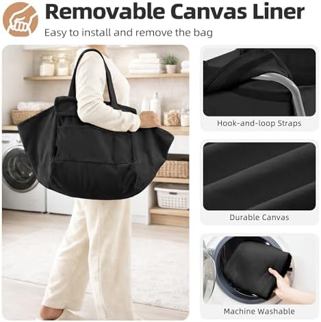 STORAGE MANIAC Collapsible Laundry Cart with Wheels 35.6"H Removable Canvas Bag Rolling Laundry Hamper Clothes Basket with Wheels, Sturdy Steel Frame Folding for Small Narrow Space Easy Storage, Black - Image 3