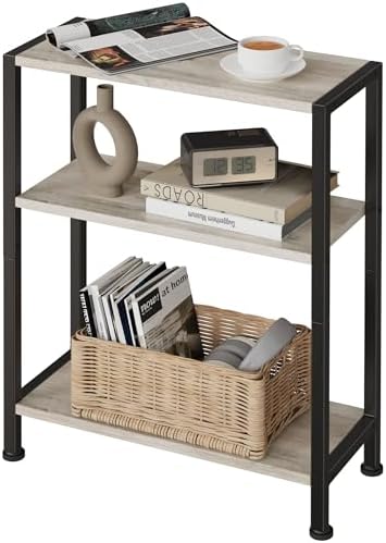 3-Tier Side Table, Small EndTable, Sofa SideTable for Narrow Spaces, Slim EndTable, NightstandTable, Skinny Bedside Table, for Living Room, Bedroom, Office, Greige by VANTIMO