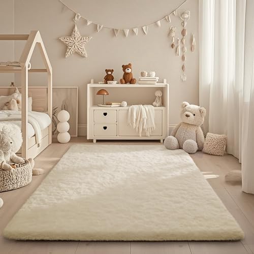 Ophanie Area Rugs for Bedroom, Christmas Upgrade Non-Slip Ivory Fluffy Soft Shag Living Room Carpet, Indoor Floor 4x6 Fuzzy Shaggy Plush Nursery Rug for Kids Dorm Decor with Over 99 pcs Pile fibers - Image 5