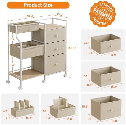Modanais Baby Diaper Caddy Organizer Rolling Cart with Drawers, Off White - Image 2