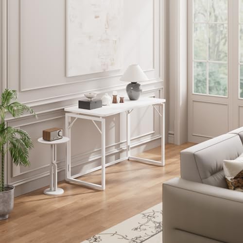 JOYMOOP 31.5" White Folding Desk, No Assembly, Wooden Top, Small Size - Image 4