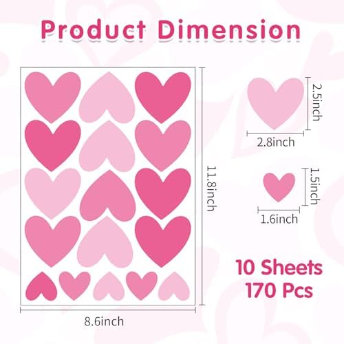AOWDIAO 170 Pcs Heart Wall Decals - Peel and Stick Pink Decor for Girl Bedroom, Nursery, Playroom Decoration - Image 4