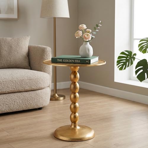 CLEENTABLE Zigzag Round Metal End Table, Gold, 21 in. H x 15 in. W - Image 5