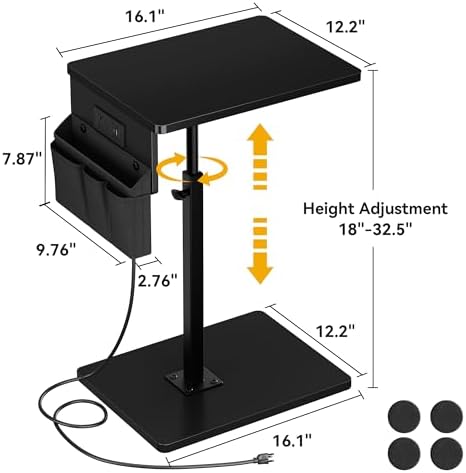 Vagusicc Sofa Armrest Tray Table for Couch - 360° Swivel Height Adjustable Side Table for Small Spaces, Snack Side Table for Bed or Chair, C Shaped End Table Snack Table for Eating Dinner Laptop - Image 2