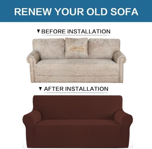 H.VERSAILTEX Stretch Sofa Covers for 3 Cushion Couch Covers Sofa Slipcovers for Living Room Feature Thick Checked Jacquard Fabric with Elastic Bottom(X-Large Sofa 101"-110" Wide, Burnt Brick) - Image 6
