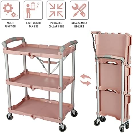 Olympia Tools 89-350 Pack-N-Roll Folding Collapsible Service Cart, 150LB Capacity, Rose - Image 4