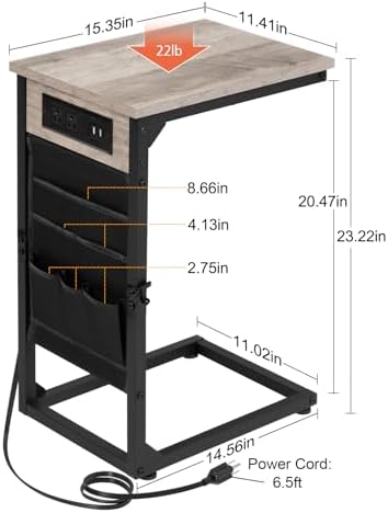 AMHANCIBLE C Shaped End Table with Charging Station, TV Tray - Image 3
