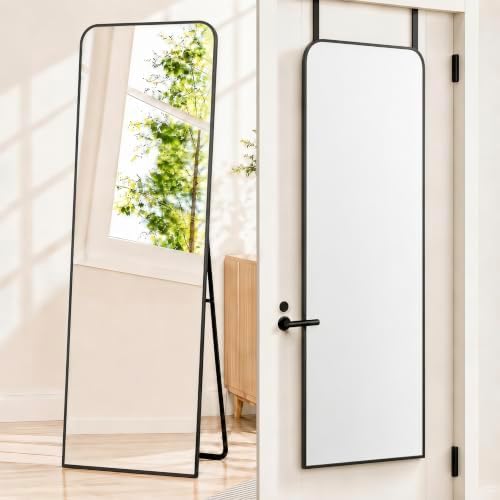 57x20" Full Length Mirror Floor Stand,Over the Door,Wall Mounted Black by SCWF-GZ