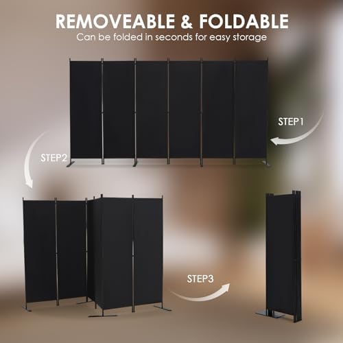 RANTILA 6 Panel Room Divider, 6 FT Folding Privacy Screen with Wide Feet, Freestanding Partition for Room Separation, Portable Room Divider Panel, 133" W x 71" H, Black - Image 3