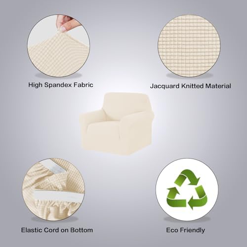 H.VERSAILTEX Stretch Chair Slipcover Sofa Cover Furniture Protector Cover High Spandex Small Checks Knitted Jacquard Sofa Cover Chair Covers for Living Room, Armchair 31"-40", Cream - Image 6