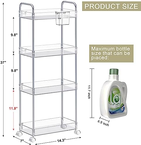 SPACEKEEPER Acrylic Storage Rolling Cart, 4 Tier Bathroom Cart Organizer - Image 2