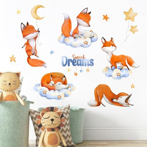 Yovkky Sweet Dream Sleeping Fox Wall Decals Stickers, Cloud Moon Stars | Neutral Toddler Baby Nursery Decor, Cute Home Decorations Kids Bedroom Playroom Art - Image 3