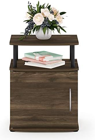Furinno JAYA End Side Sofa Table/Nightstand with Door, 1-Pack, Columbia Walnut/Black - Image 4