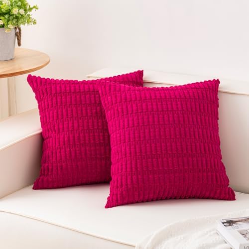 Pack of 2 Corduroy Decorative Throw Pillow Covers 18x18 Inch, Peach Red by Unknown