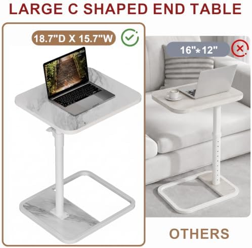 GOYLSER Large C Shaped Tv Trays Living Room End Table End Stand, White Marble Minimalist Wooden C Table for Sofa, Height Adjustable Tv Tray Tables Side Table for Dinner Eating - Image 5