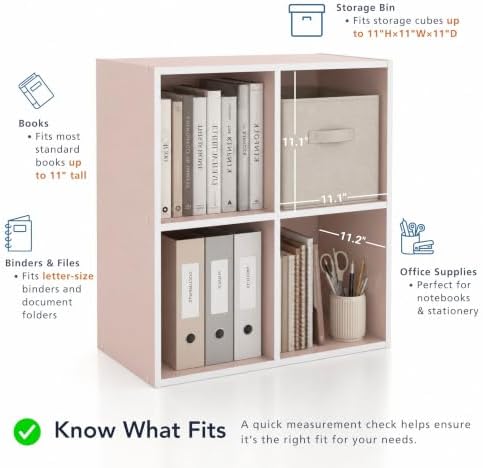 Homes: Inside + Out Apexa 4-Cube Storage Organizer Shelves, Stackable Wood Bookcase Fits Cubby Bins for Organization, Dorm Teen Room Decor & Home Office, Light Pink - Image 6