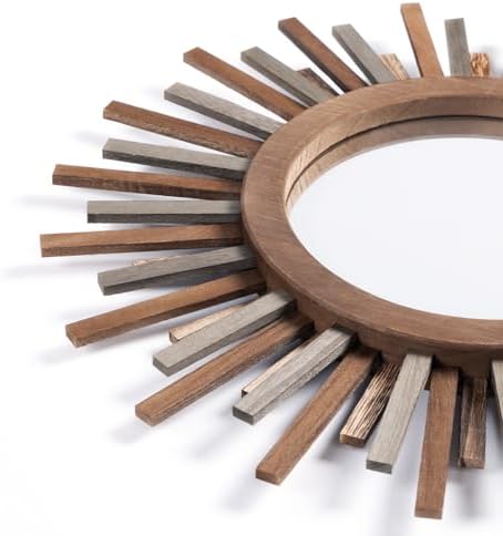 18 Inch Boho Sunburst Mirror, Decorative Rustic Farmhouse Wall Decor for Living Room, Bedroom, Bathroom, Hallway - Tricolor Wood Frame - Image 6