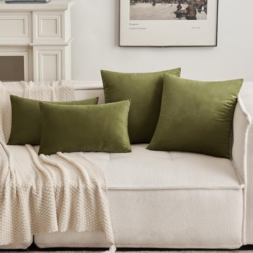 MIULEEVelvet Soft Euro Throw Pillow Covers 24x24 Inch Light Olive Green - Image 7