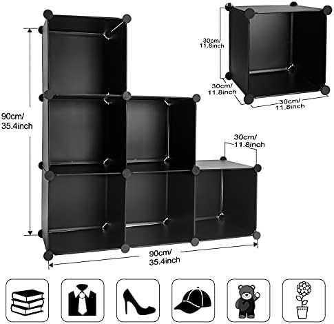 Cube Storage Organizer, 6-Cube DIY Plastic Closet Cabinet Modular Bookcase, Storage Shelves for Bedroom Living Room, Office, Black - Image 3