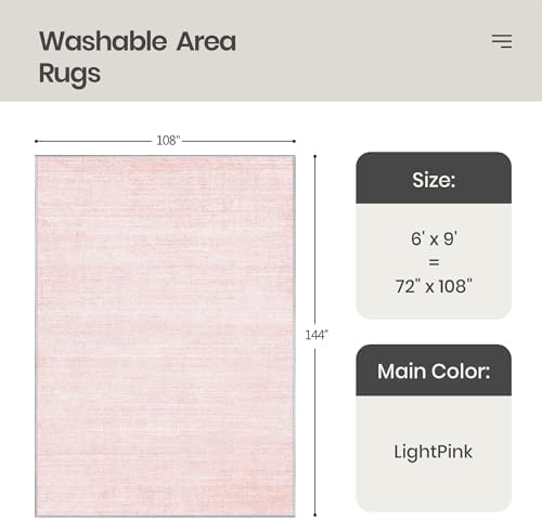 Valenrug 6x9 Area Rugs, Large Washable Rugs for Living Room, Light Pink - Image 2