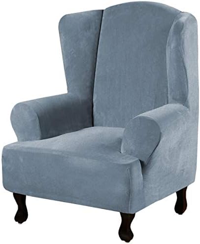 H.VERSAILTEX Wingback Chair Covers Velvet Plush Wing Chair Slipcover 1 Piece High Stretch Wing Back Chair Slipcovers Sofa Cover Furniture Cover with Elastic Bottom, Stone Blue by HVERSAILTEX