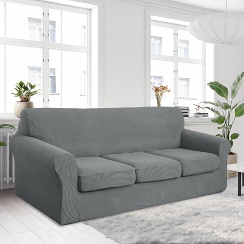 U-NICE HOME 4 Pieces Oversized Stretch Couch Cover Slipcover, Grey - Image 2