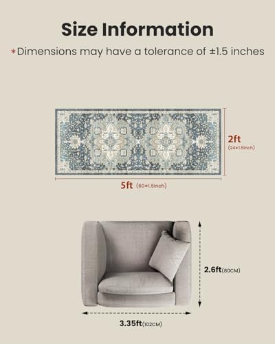 AMADA HOMEFURNISHING 2x5 Washable Runner Rug, Low-Profile Kitchen Rugs with Non-Slip Backing & Durable Edge Binding, Vintage Entryway Runner Rug for Bedroom & Hallway - Image 2