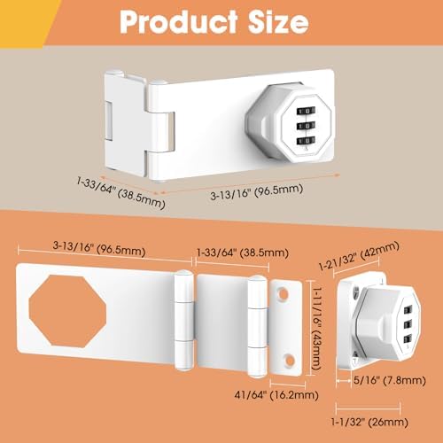 90 Degree Cabinet Locks with Combination, Mechanical Folding Door Latch, Keyless Password Rotary Hasp Latch Lock for Office File Cabinet, Drawers, Locker, Small Door, Cupboard (2, White) - Image 5