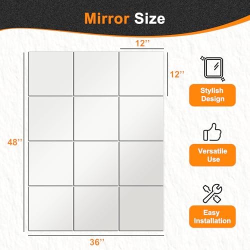 Delma Home Gym Mirrors, 12'' x 12'' Glass Mirror Tiles, 12 PCS - Image 3