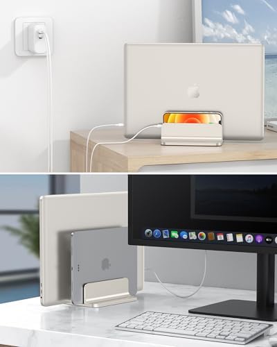 OMOTON Dual Vertical Desk Laptop Stand Holder, Fits MacBook Air, Starlight - Image 7