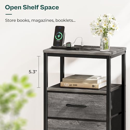 Huuger Nightstand with Charging Station, 27.6 Inch Bedside Table,Side Table - Image 7