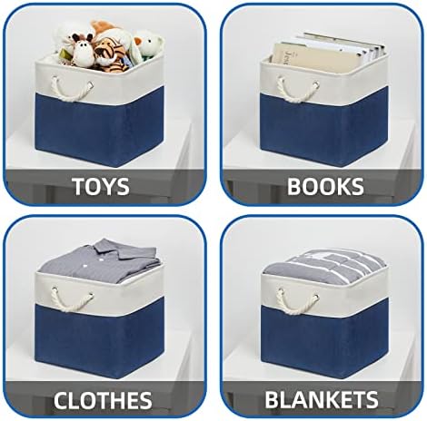 Temary Fabric Storage Cubes for Organizing 4Pack Blue Fabric Storage Basket 12 Inch Cube Storage Bins with Handles for Organizing Toys, Shelf Baskets for Home Office Closet (White&Blue) - Image 4