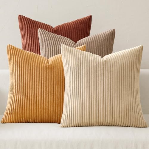 MIULEE Fall Corduroy Decorative Throw Pillow Covers Terracotta 18x18 by MIULEE