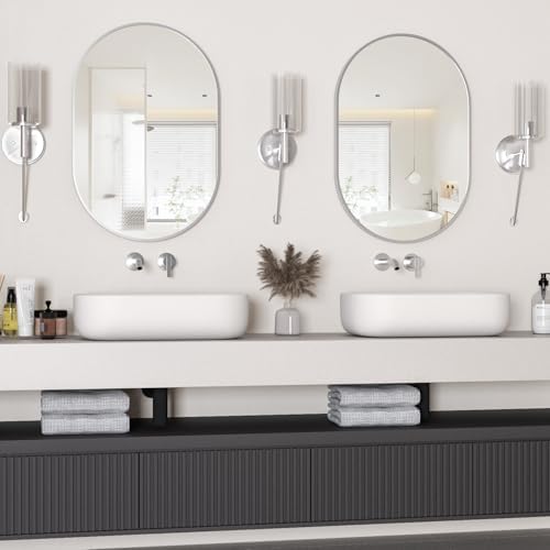 Oval Bathroom Mirror Wall Vanity Oval Mirrors, 2 Pieces 20"x30" Silver Bathroom Mirrors for Over Sink Pill Mirrors Capsule Wall Mounted Mirror, Modern Mirror with Metal Frame for Wall Decor by NEUWEABY