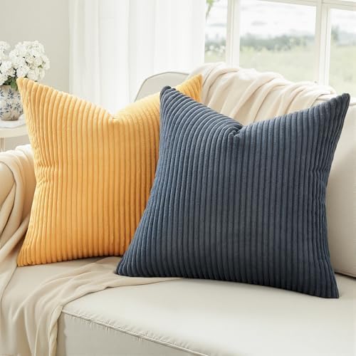 Topfinel Burnt Orange and Blue Couch Pillows Pack of 4 Decorative 16x16 Inch Velvet Pillow Covers for Bed Accent Modern Corduroy Pillowcase Sofa Livingroom Home Decor - Image 2