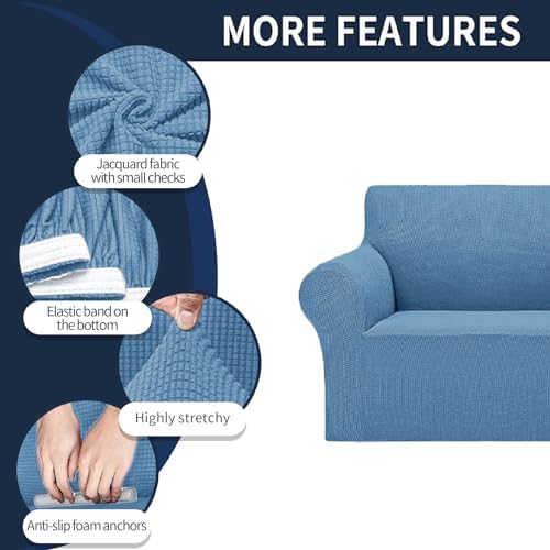 Cupuamon 2026 New Stretch Chair Sofa Slipcovers Couch Cover for 1 Seater Furniture Protector Sofa Covers with Elastic Bottom Jacquard Fabric Small Checks for Pets, Kids - Riverside - Image 4
