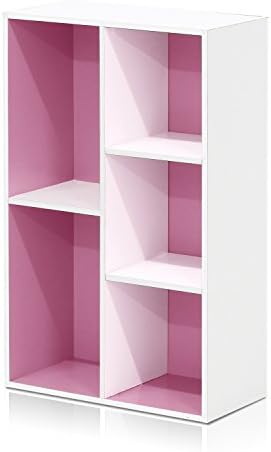Furinno LUDER Book Shelf, 5-Cube Bookshelf, Reversible Bookcase, 9.4 x 19.5 x 31.5, Easy Assembly, for Living Room, Bedroom, Home Office, White/Pink - Image 5
