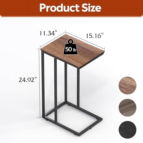 WLIVE C Shaped End Tables Set of 2, C Table Side Table for Couch, TV Trays Set of 2, Couch Side Tables that Slide Under, Small Side Table, C Table for Sofa, Living Room, Bedroom, Small Space, Brown - Image 3