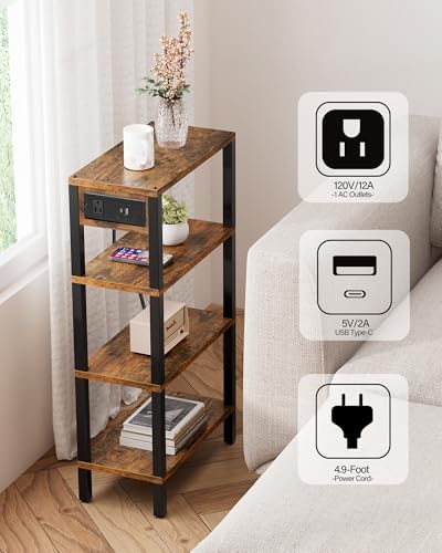 TUTOTAK Narrow Side Table Set of 2, Small End Table with Charging Station - Image 4