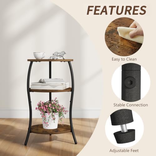 YINMIT 3 Tier Wooden Small Round Side Table with Adjustable Feet - Image 6