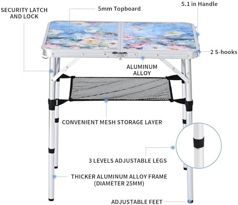 Outdoor Side Table, Portable 3 Adjustable Height, Small Folding Table - Image 4